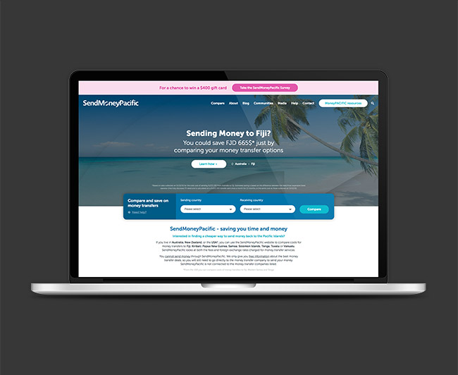 Send Money Pacific - coding to bring accurate savings examples straight to the user as well as evolving the site into an educational resource by merging with money pacific